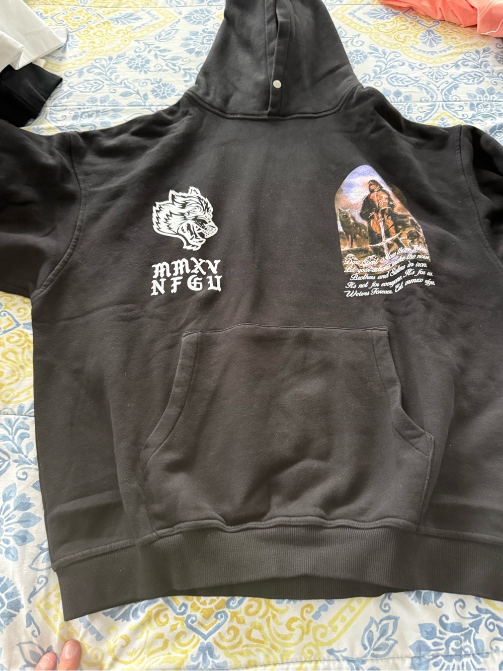 Darc Sport Black Zip-Up Hoodie with Graphic Wolf and Rider Prints